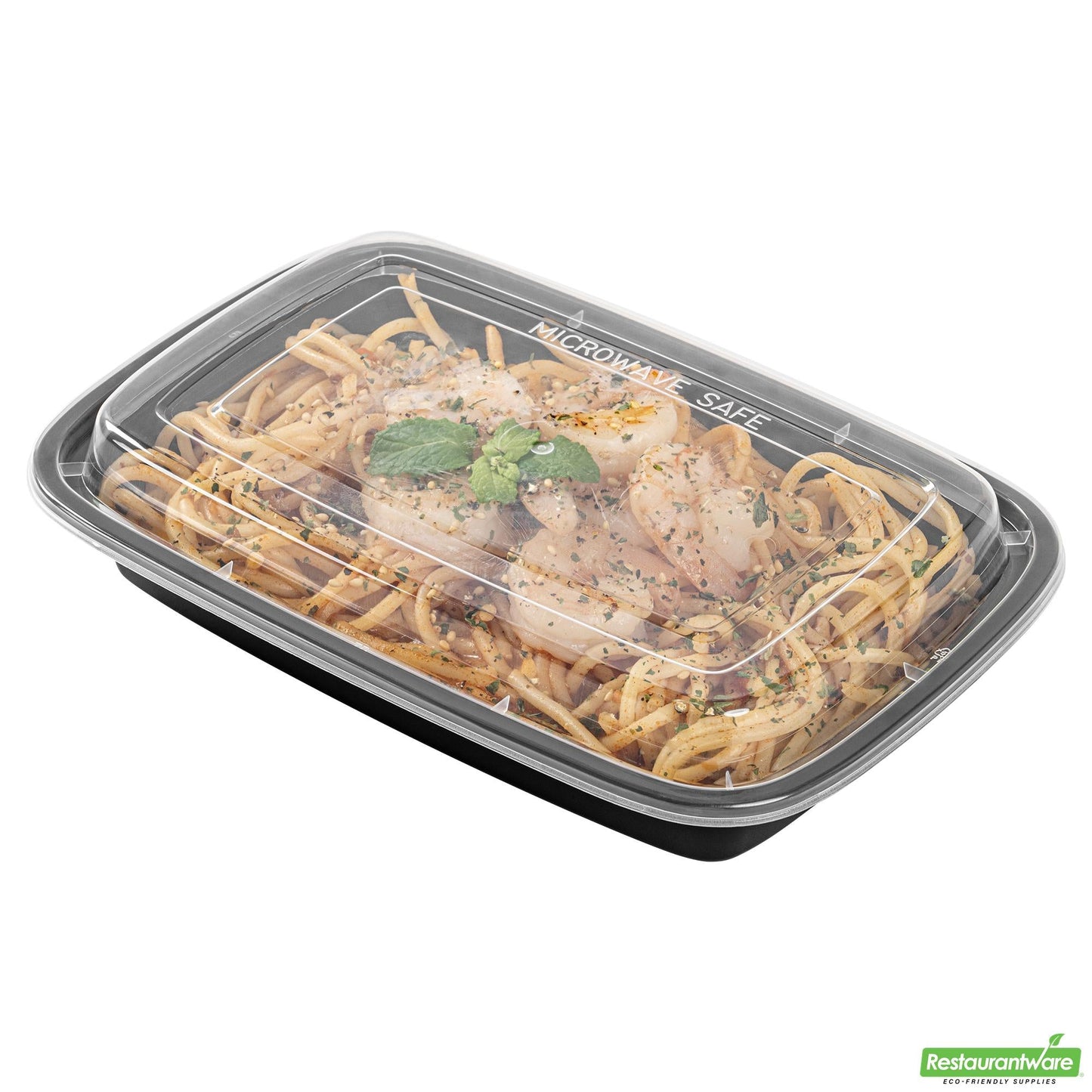 Wholesale Restaurantware Asporto 16 Oz Rectangle Black Plastic to Go Box - with Clear Lid, Microwavable - 7 3/4" X 5 1/2" X 1 1/2"- Bulk