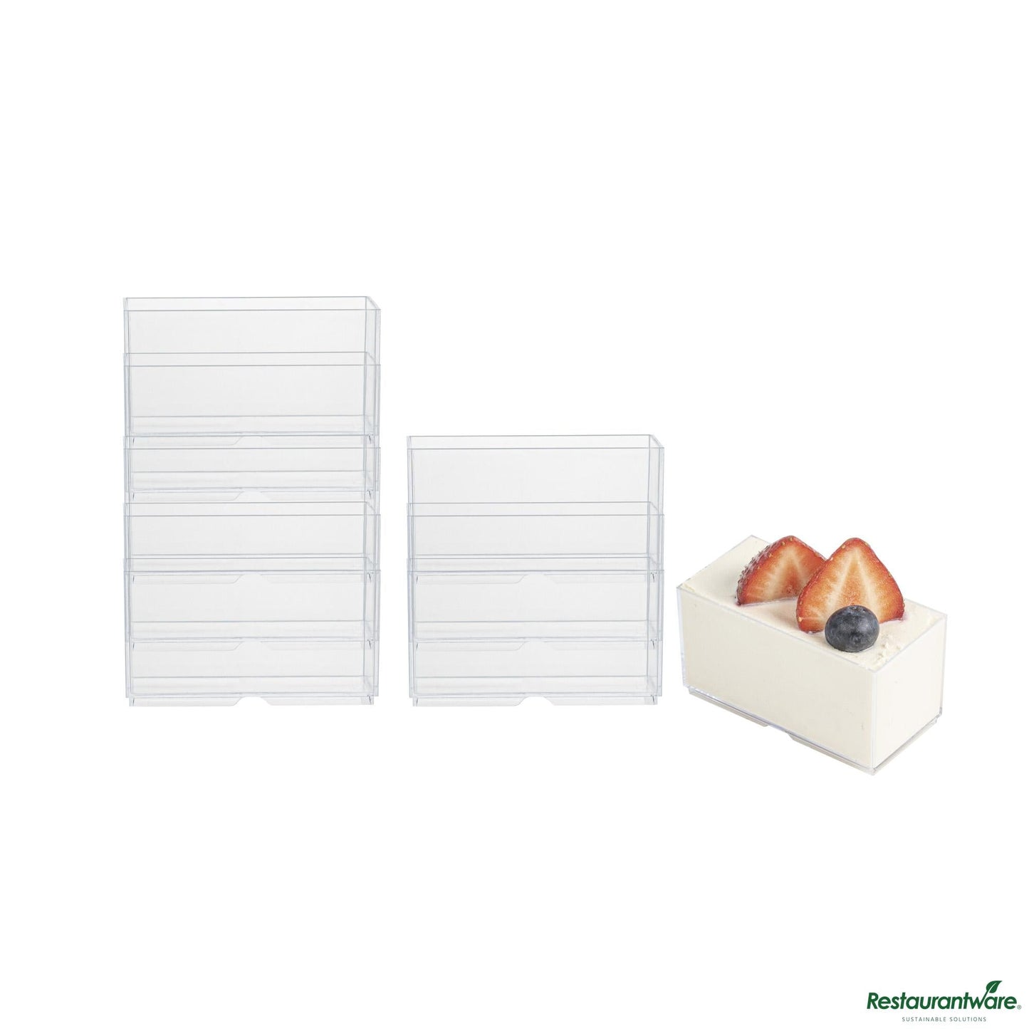 Wholesale Restaurantware 3 Oz Rectangle Clear Plastic Dessert Cup - Stackable - 2.8" X 1.4" X 1.5"- Bulk
