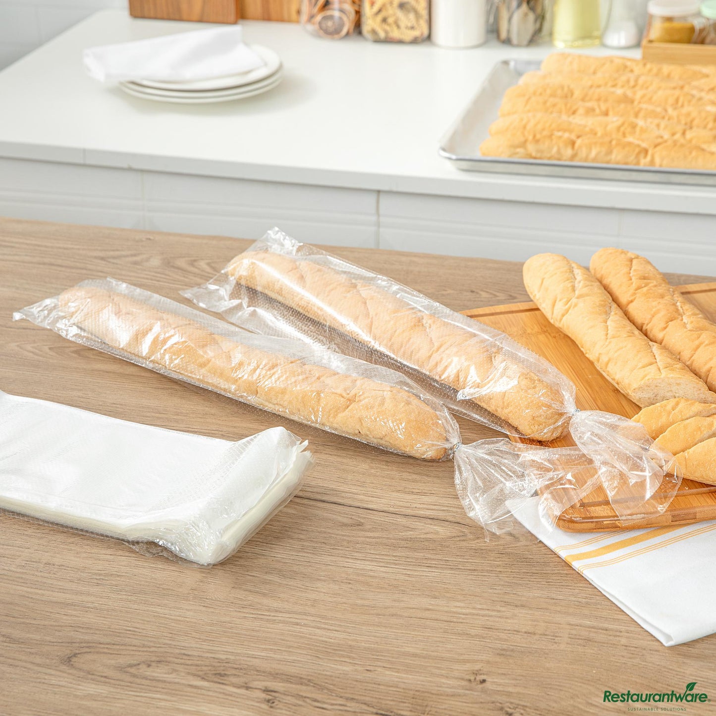 Wholesale Restaurantware Bag Tek Clear Plastic Bread Bag - Micro-Perforated, with Wicket Dispenser - 28" X 6"- Bulk