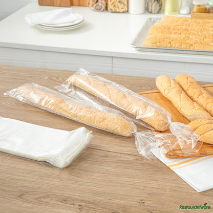 Wholesale Restaurantware Bag Tek Clear Plastic Bread Bag - Micro-Perforated, with Wicket Dispenser - 28" X 6"- Bulk