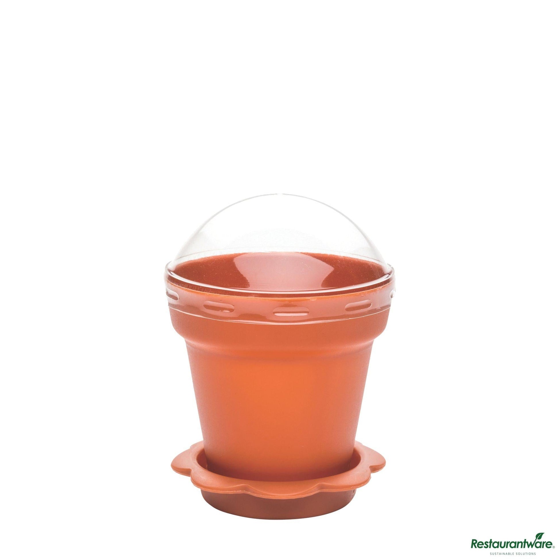 Wholesale Restaurantware 6 Oz Terracotta Plastic Mini Flower Pot Cup - with Lid - 3" X 3" X 3"- Bulk