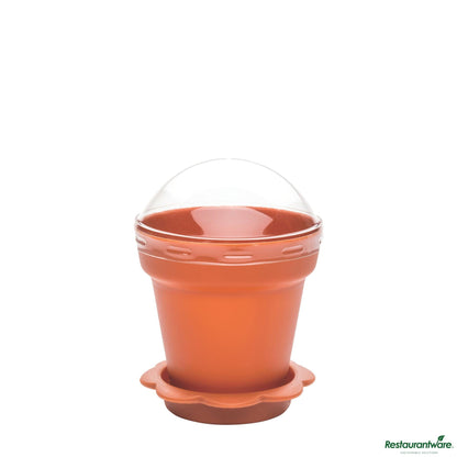 Wholesale Restaurantware 6 Oz Terracotta Plastic Mini Flower Pot Cup - with Lid - 3" X 3" X 3"- Bulk