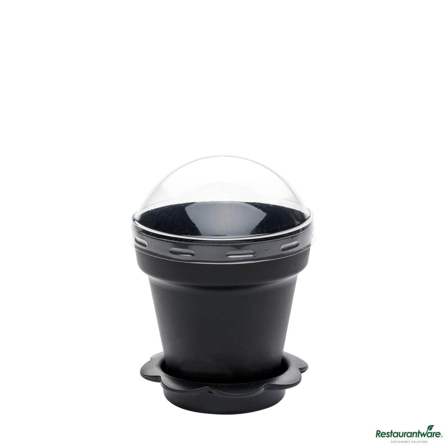 Wholesale Restaurantware 6 Oz Black Plastic Mini Flower Pot Cup - with Lid - 3" X 3" X 3"- Bulk
