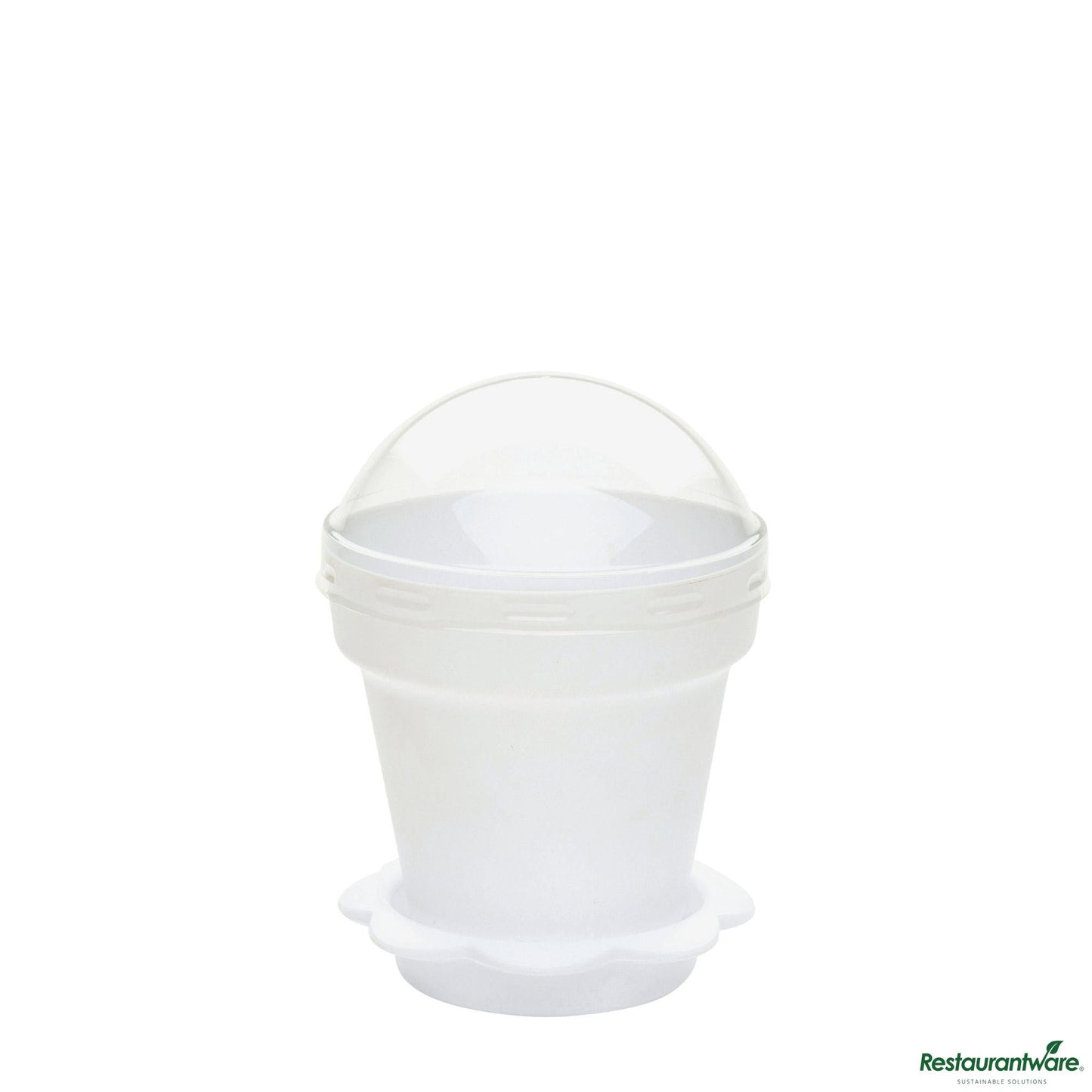 Wholesale Restaurantware 6 Oz White Plastic Mini Flower Pot Cup - with Lid - 3" X 3" X 3"- Bulk