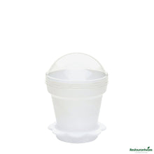 Wholesale Restaurantware 6 Oz White Plastic Mini Flower Pot Cup - with Lid - 3" X 3" X 3"- Bulk