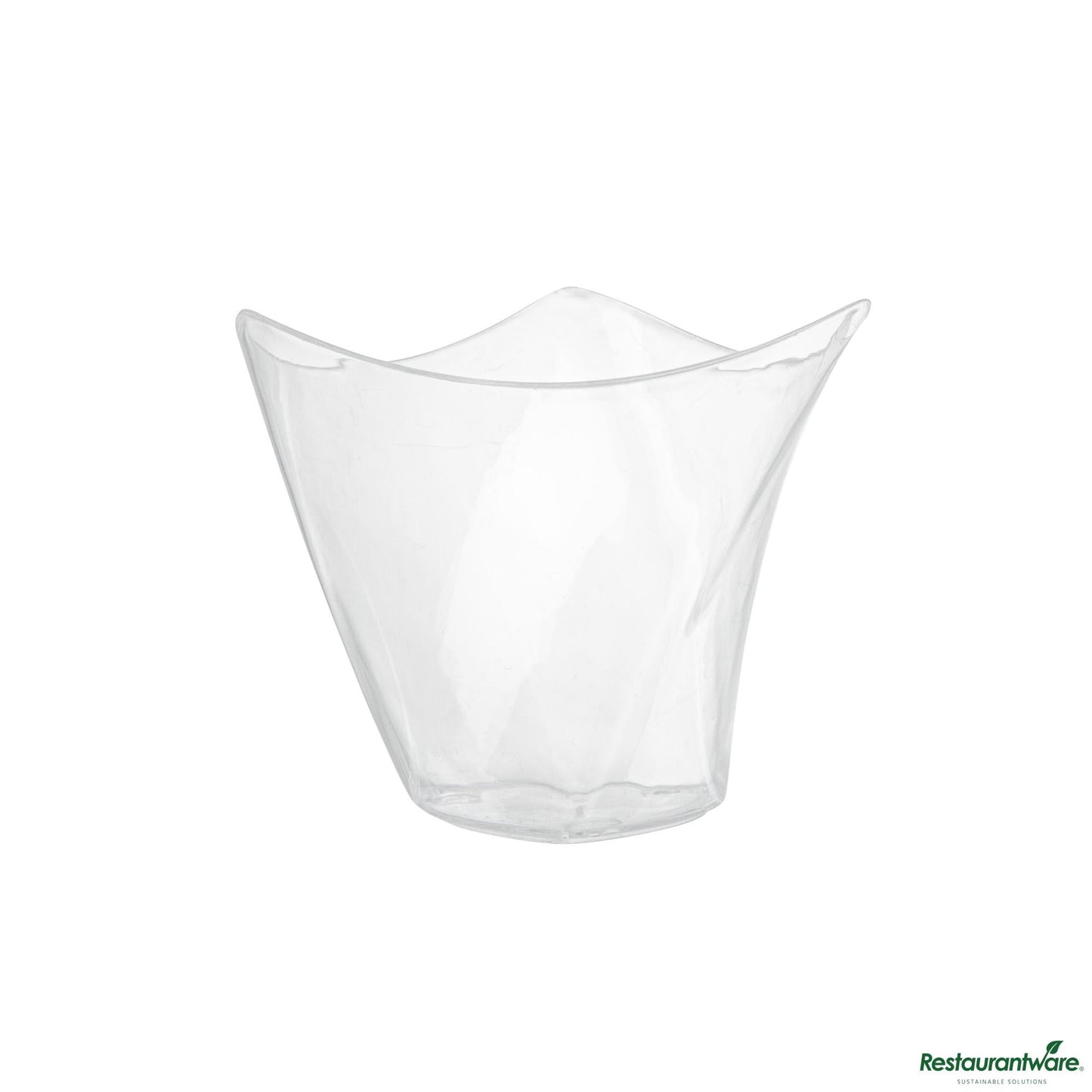 Wholesale Restaurantware 4 Oz Clear Plastic Mini Crescendo Cup - 3" X 3" X 2 3/4"- Bulk