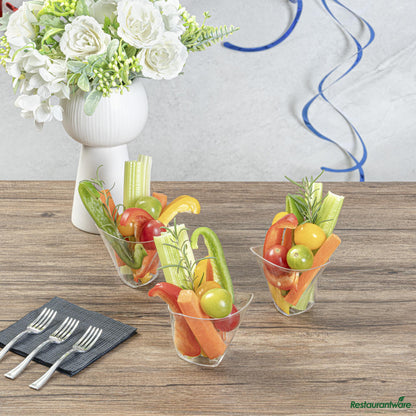 Wholesale Restaurantware 4 Oz Clear Plastic Mini Crescendo Cup - 3" X 3" X 2 3/4"- Bulk