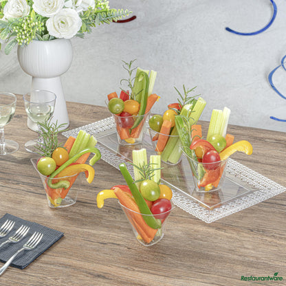 Wholesale Restaurantware 4 Oz Clear Plastic Mini Crescendo Cup - 3" X 3" X 2 3/4"- Bulk