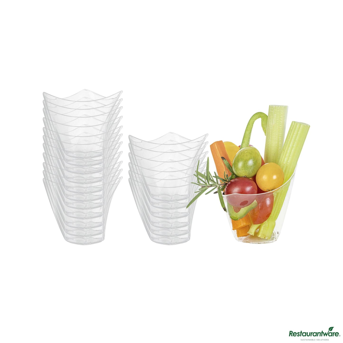 Wholesale Restaurantware 4 Oz Clear Plastic Mini Crescendo Cup - 3" X 3" X 2 3/4"- Bulk