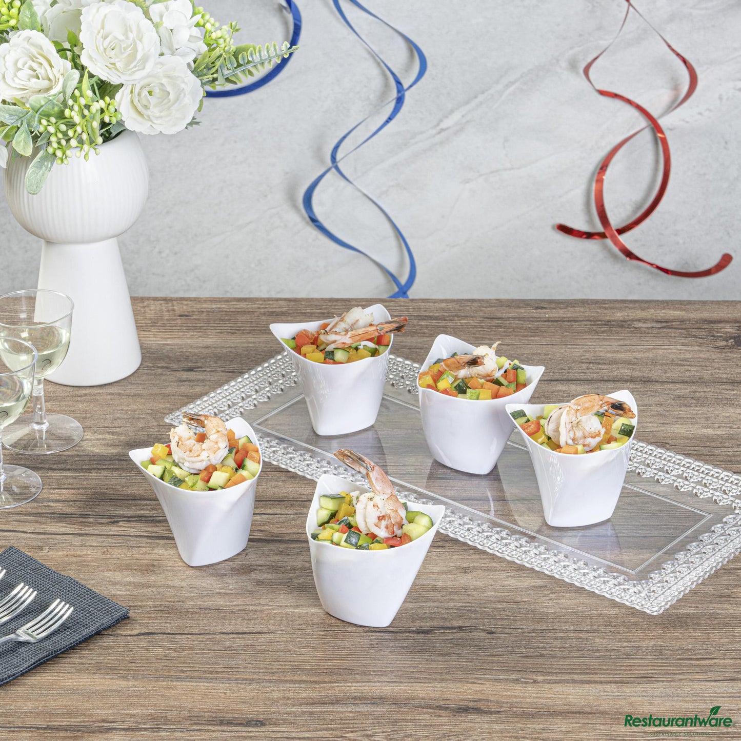 Wholesale Restaurantware 4 Oz White Plastic Mini Crescendo Cup - 3" X 3" X 2 3/4"- Bulk
