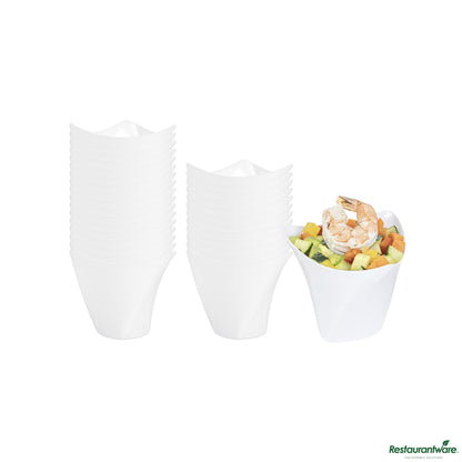 Wholesale Restaurantware 4 Oz White Plastic Mini Crescendo Cup - 3" X 3" X 2 3/4"- Bulk
