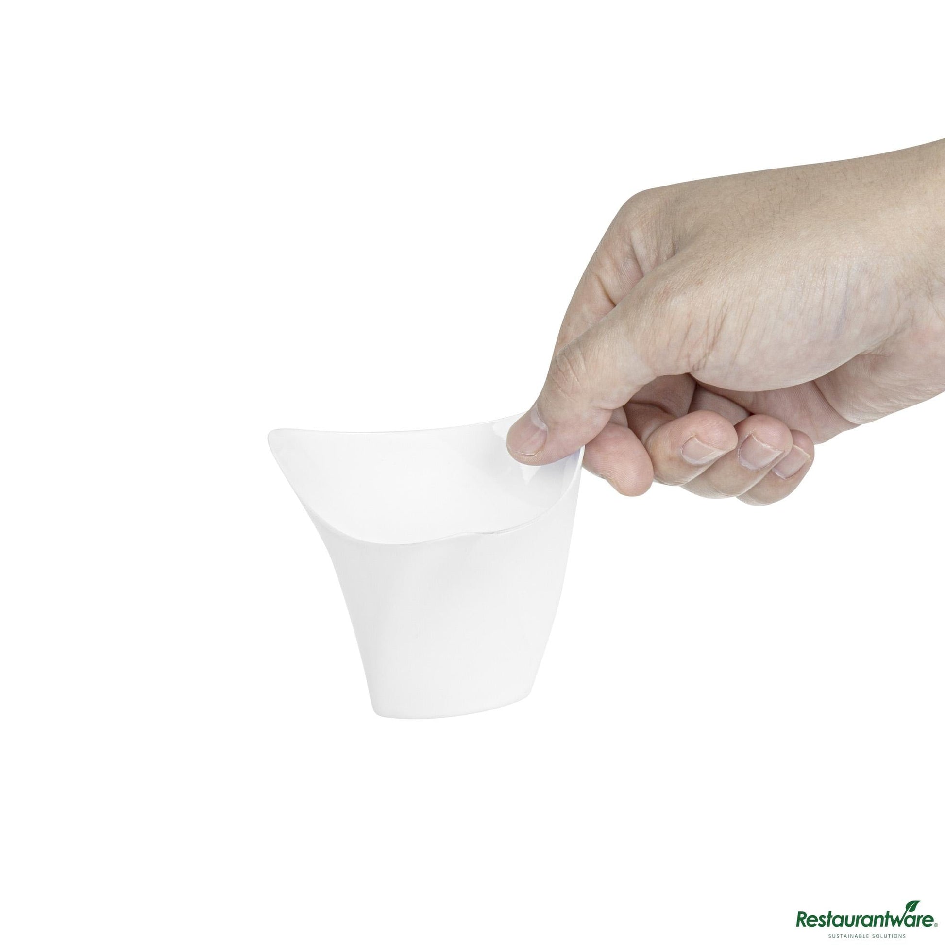 Wholesale Restaurantware 4 Oz White Plastic Mini Crescendo Cup - 3" X 3" X 2 3/4"- Bulk