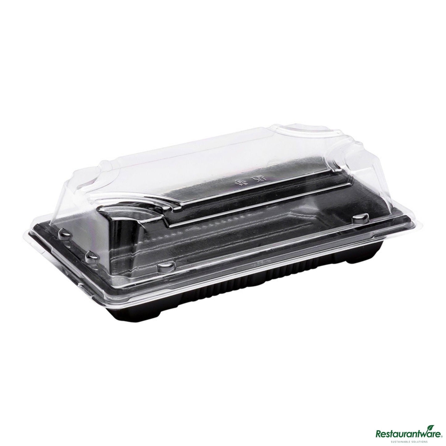 Wholesale Restaurantware Roku Rectangle Black Plastic Small Take Out Sushi Tray - with Clear Lid - 5 1/2" X 3" X 2"- Bulk