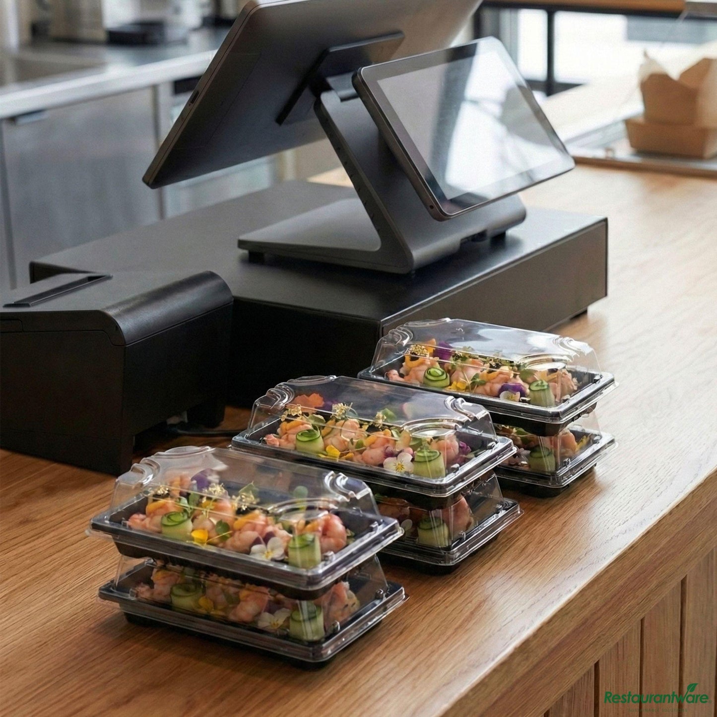 Wholesale Restaurantware Roku Rectangle Black Plastic Small Take Out Sushi Tray - with Clear Lid - 5 1/2" X 3" X 2"- Bulk
