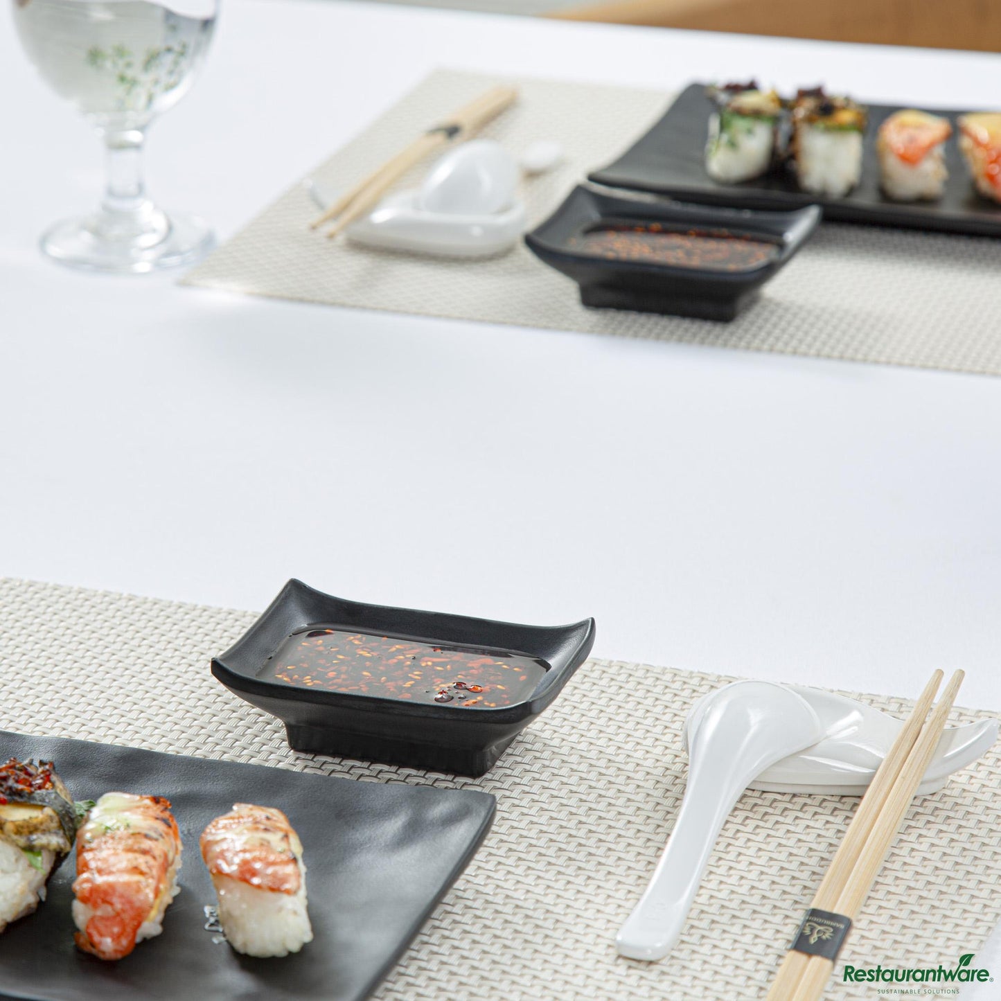 Wholesale Restaurantware Voga 1 Oz Rectangle Black Melamine Sauce Dish - Japonais - 4" X 2 1/2" X 1 1/4"- Bulk
