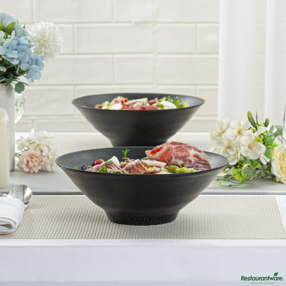 Wholesale Restaurantware Voga 37 Oz Round Black Melamine Serving Bowl - Japonais, Faux Slate - 9 3/4" X 9 3/4" X 3 1/4"- Bulk
