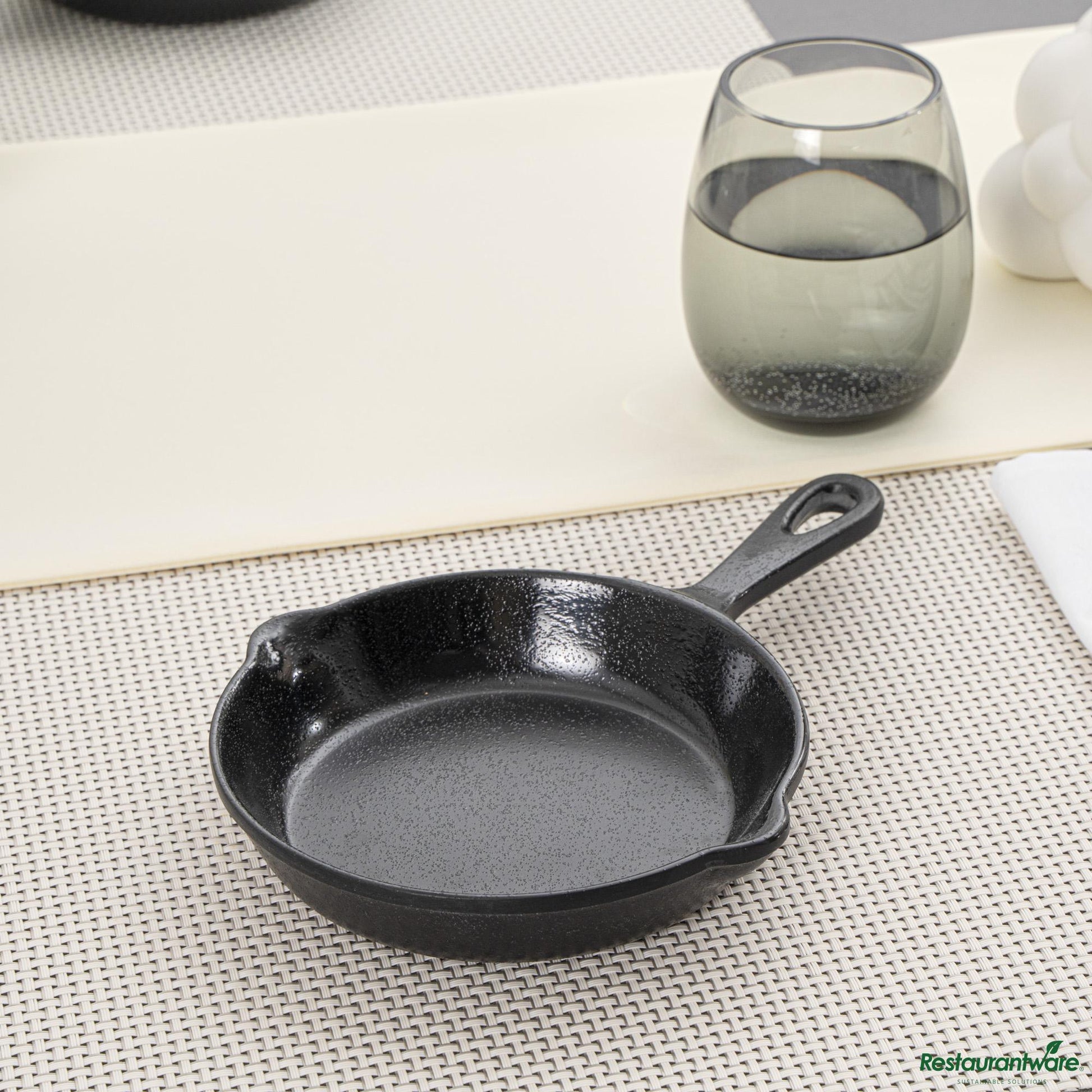 Wholesale Restaurantware Voga 12 Oz Black Melamine Serving Dish with Handle - Faux Cast Iron - 10" X 6 3/4" X 1 1/4"- Bulk