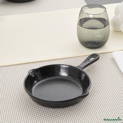 Wholesale Restaurantware Voga 12 Oz Black Melamine Serving Dish with Handle - Faux Cast Iron - 10" X 6 3/4" X 1 1/4"- Bulk