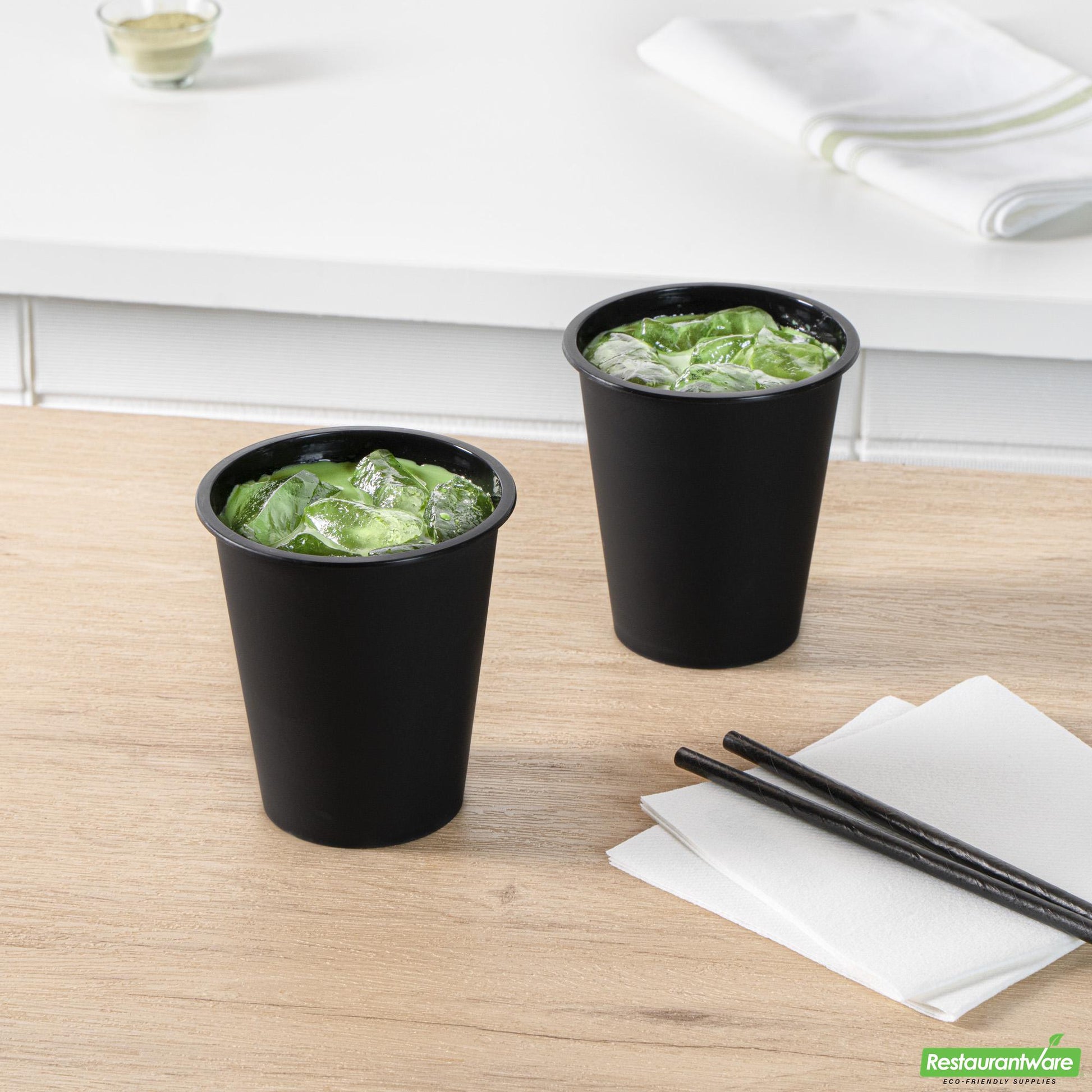 Wholesale Restaurantware 12 Oz Round Matte Black Plastic Hot / Cold Drinking Cup - 3.5" X 3.5" X 4.0"- Bulk