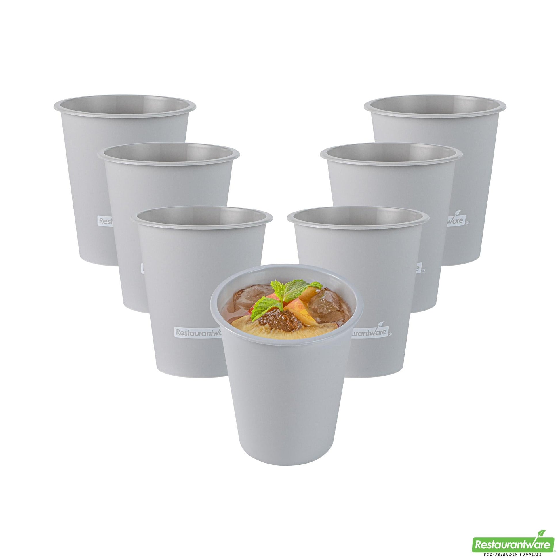 Wholesale Restaurantware 12 Oz Round Matte Gray Plastic Hot / Cold Drinking Cup - 3.5" X 3.5" X 4.0"- Bulk