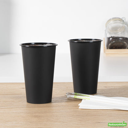 Wholesale Restaurantware 16 Oz Round Matte Black Plastic Hot / Cold Drinking Cup - 3.5" X 3.5" X 5.25"- Bulk
