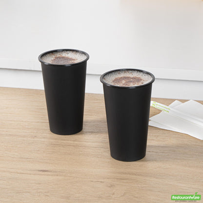 Wholesale Restaurantware 16 Oz Round Matte Black Plastic Hot / Cold Drinking Cup - 3.5" X 3.5" X 5.25"- Bulk