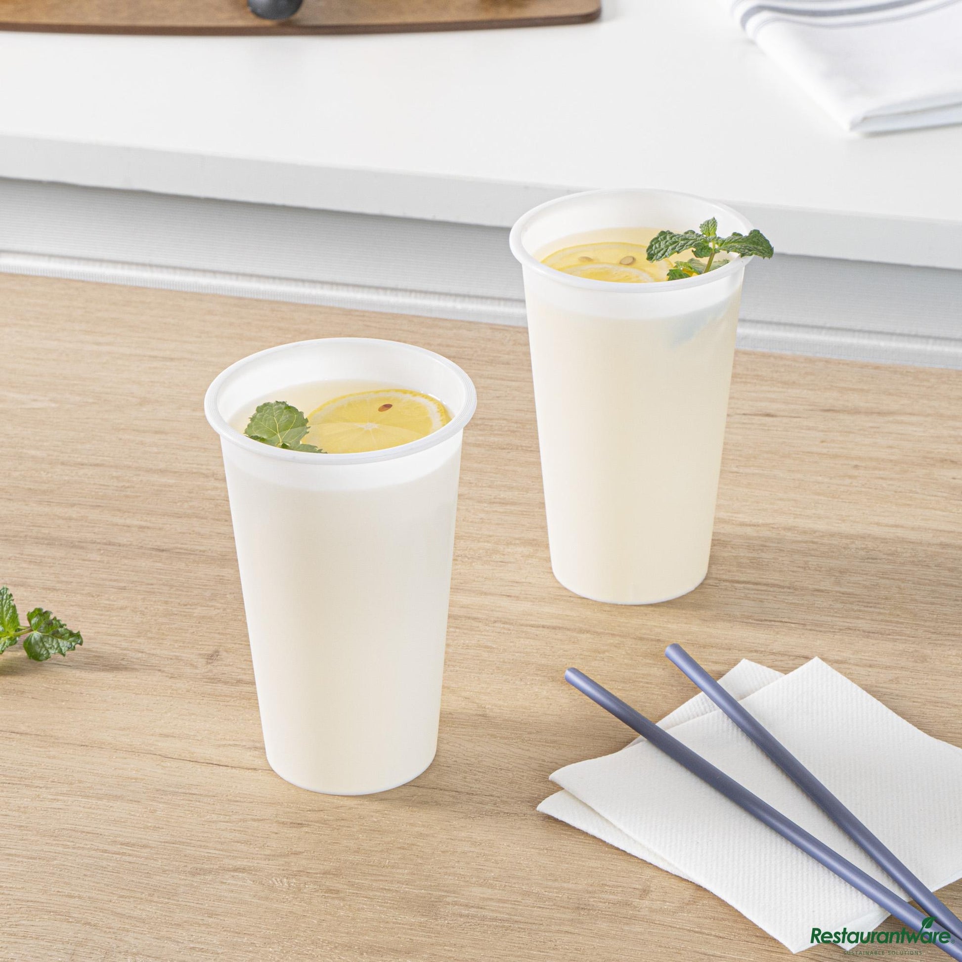 Wholesale Restaurantware 16 Oz Round Matte White Plastic Hot / Cold Drinking Cup - 3.5" X 3.5" X 5.3"- Bulk