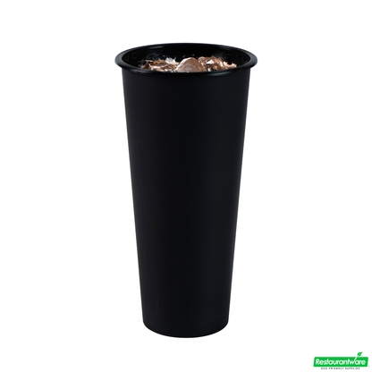 Wholesale Restaurantware 24 Oz Round Matte Black Plastic Hot / Cold Drinking Cup - 3.5" X 3.5" X 7.0"- Bulk