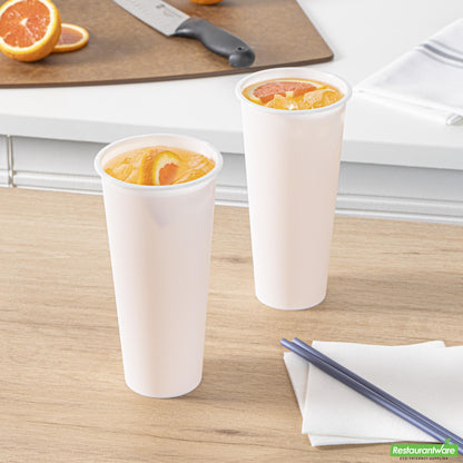 Wholesale Restaurantware 24 Oz Round Matte White Plastic Hot / Cold Drinking Cup - 3.5" X 3.5" X 7.0"- Bulk
