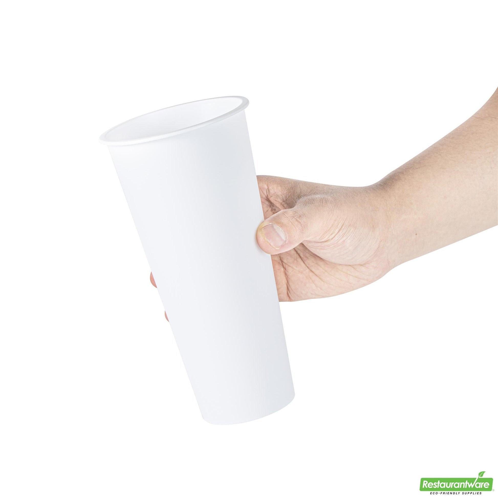 Wholesale Restaurantware 24 Oz Round Matte White Plastic Hot / Cold Drinking Cup - 3.5" X 3.5" X 7.0"- Bulk