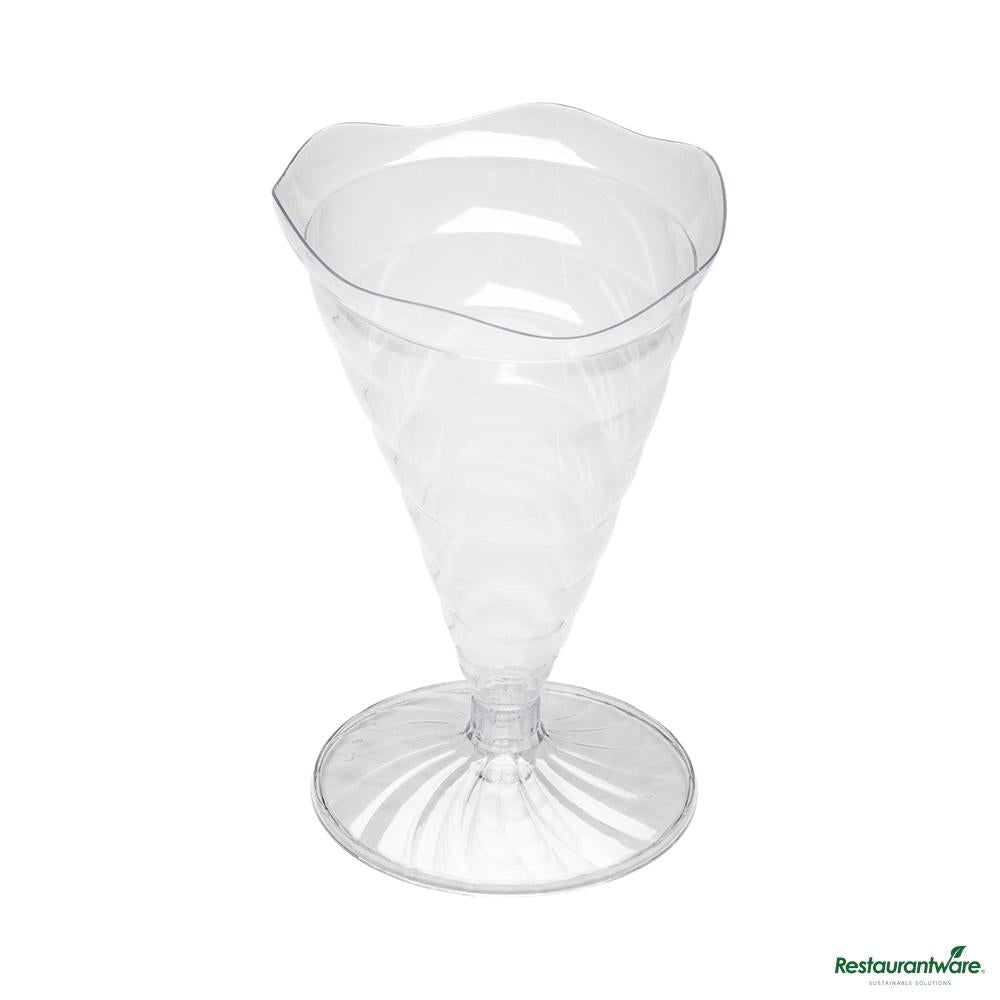 Wholesale Restaurantware 3 Oz Clear Plastic Nautilus Appetizer Cone - 2.9"×2.9"×4.4"- Bulk