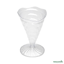 Wholesale Restaurantware 3 Oz Clear Plastic Nautilus Appetizer Cone - 2.9"×2.9"×4.4"- Bulk