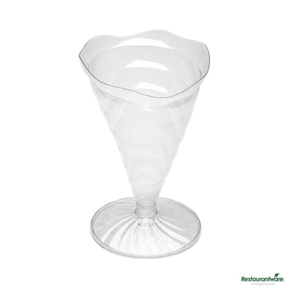 Wholesale Restaurantware 3 Oz Clear Plastic Nautilus Appetizer Cone - 2.9"×2.9"×4.4"- Bulk