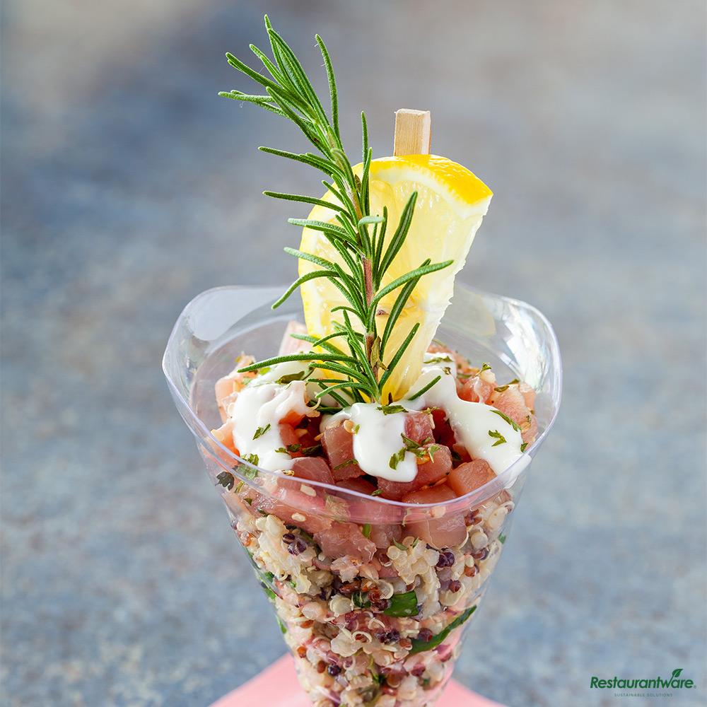 Wholesale Restaurantware 3 Oz Clear Plastic Nautilus Appetizer Cone - 2.9"×2.9"×4.4"- Bulk