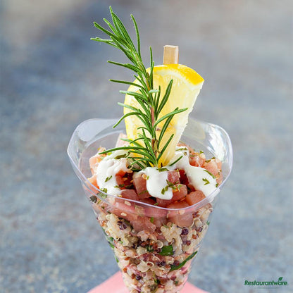 Wholesale Restaurantware 3 Oz Clear Plastic Nautilus Appetizer Cone - 2.9"×2.9"×4.4"- Bulk