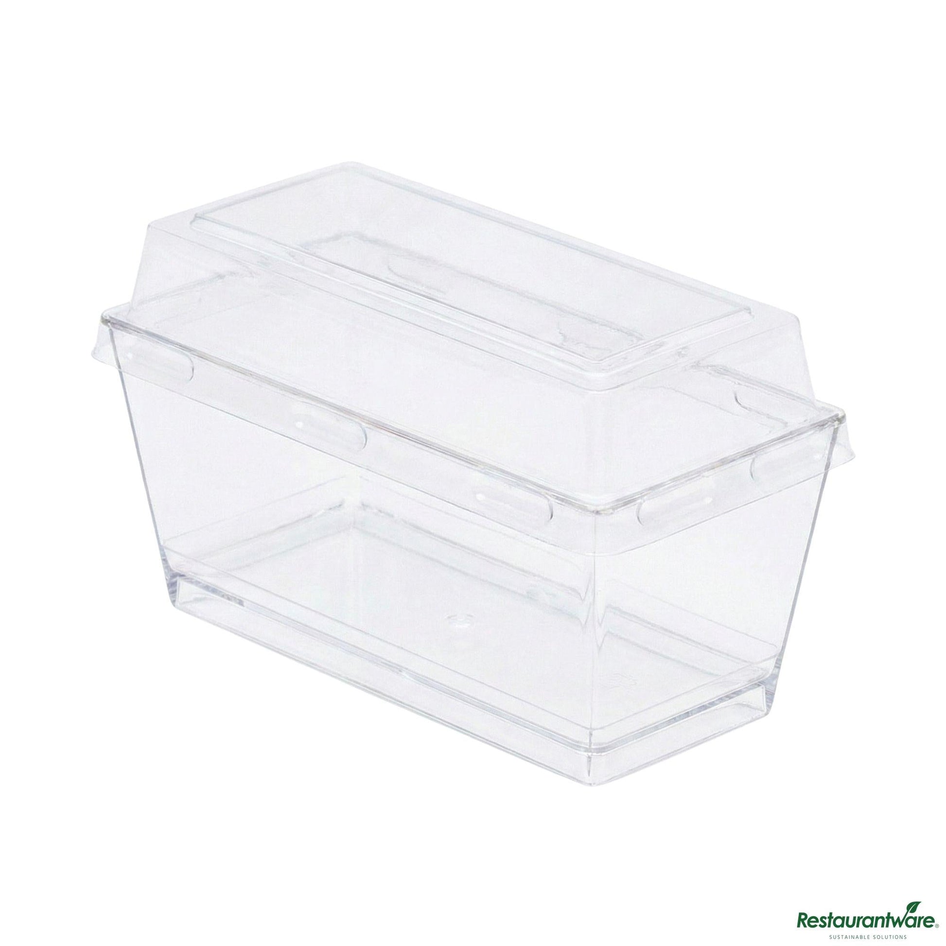 Wholesale Restaurantware 5 Oz Rectangle Clear Plastic Cake / Dessert Container - with Lid - 4" X 2" X 1 3/4"- Bulk