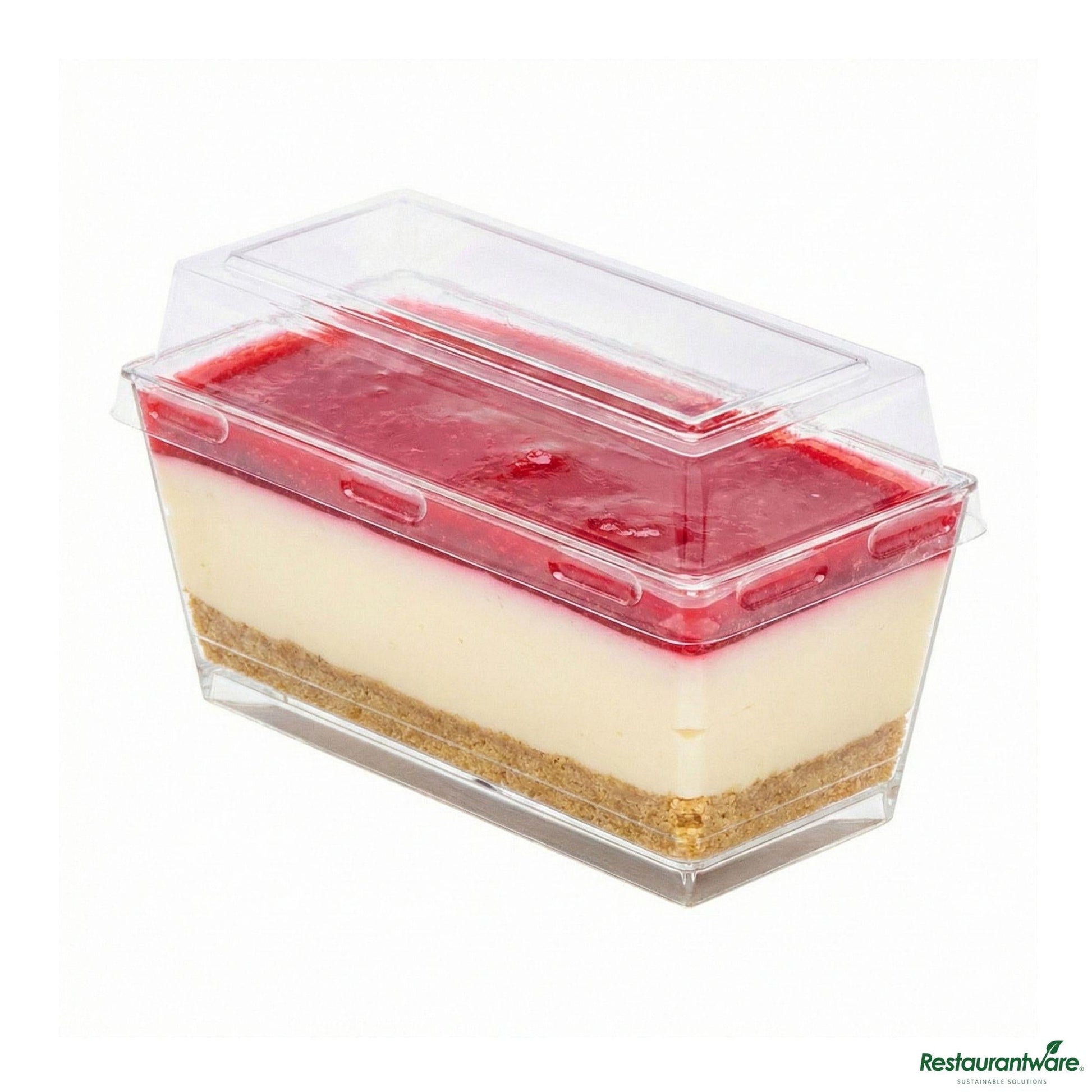 Wholesale Restaurantware 5 Oz Rectangle Clear Plastic Cake / Dessert Container - with Lid - 4" X 2" X 1 3/4"- Bulk