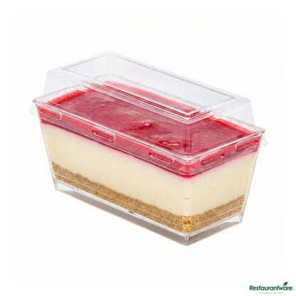 Wholesale Restaurantware 5 Oz Rectangle Clear Plastic Cake / Dessert Container - with Lid - 4" X 2" X 1 3/4"- Bulk