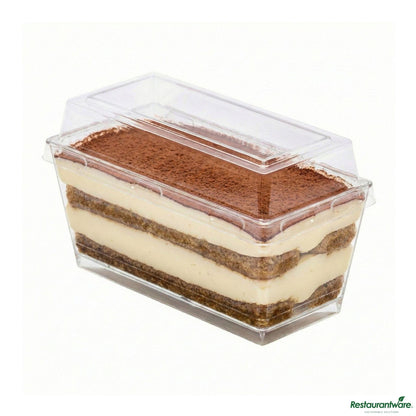 Wholesale Restaurantware 5 Oz Rectangle Clear Plastic Cake / Dessert Container - with Lid - 4" X 2" X 1 3/4"- Bulk