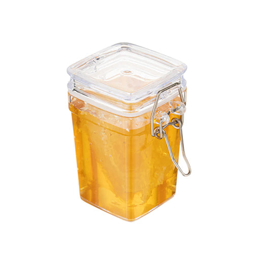 Wholesale Restaurantware 3 Oz Square Clear Plastic Nostalgic Mason Jar - with Clamp Lid - 2 1/2" X 2" X 3"- Bulk