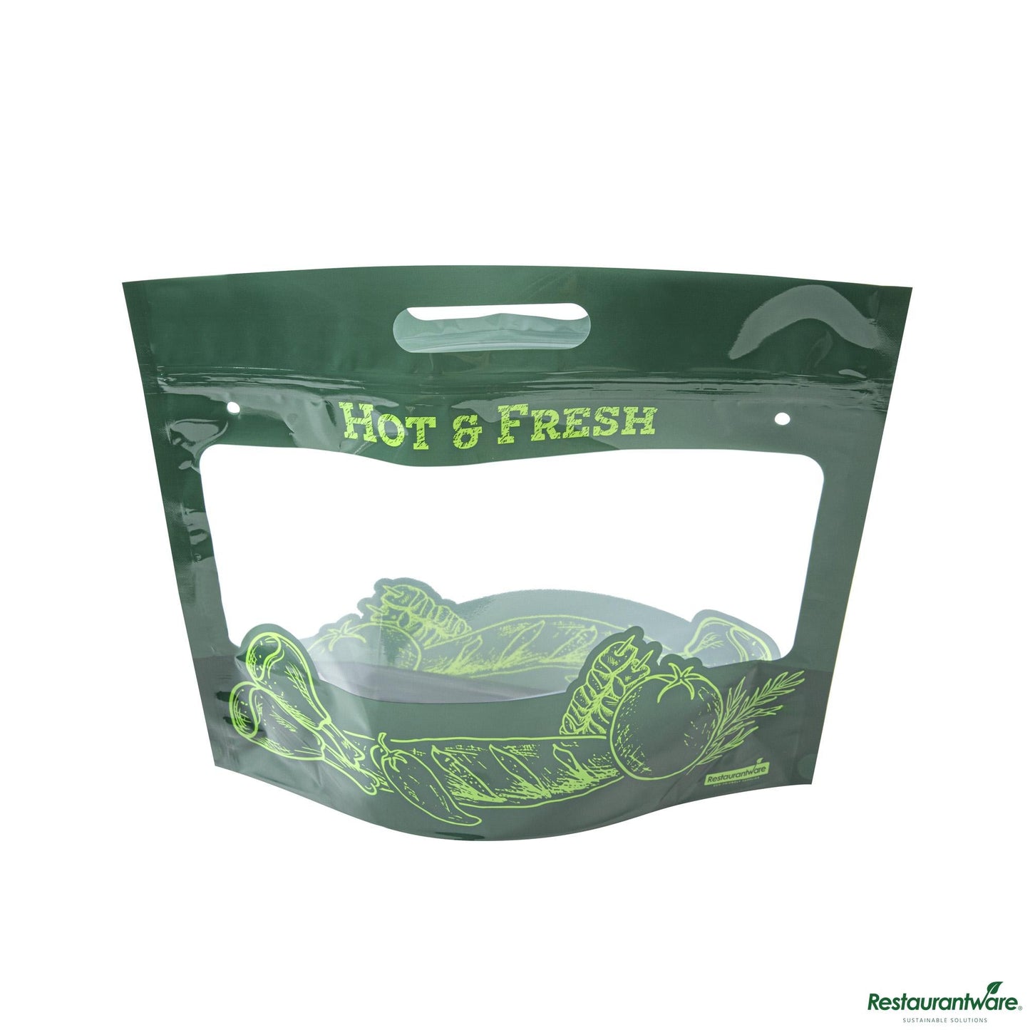 Wholesale Restaurantware Bag Tek Green Plastic Rotisserie Chicken / Hot Food Bag - Hot & Fresh - 12 3/4 X 5 3/4 X 10 1/4- Bulk