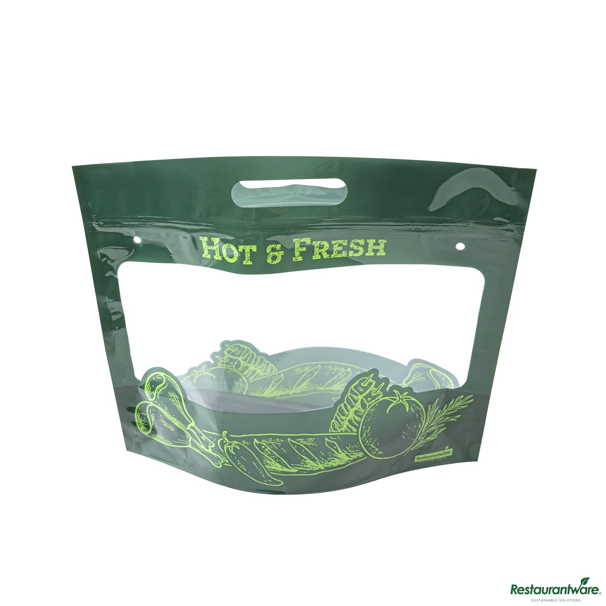 Wholesale Restaurantware Bag Tek Green Plastic Rotisserie Chicken / Hot Food Bag - Hot & Fresh - 12 3/4 X 5 3/4 X 10 1/4- Bulk
