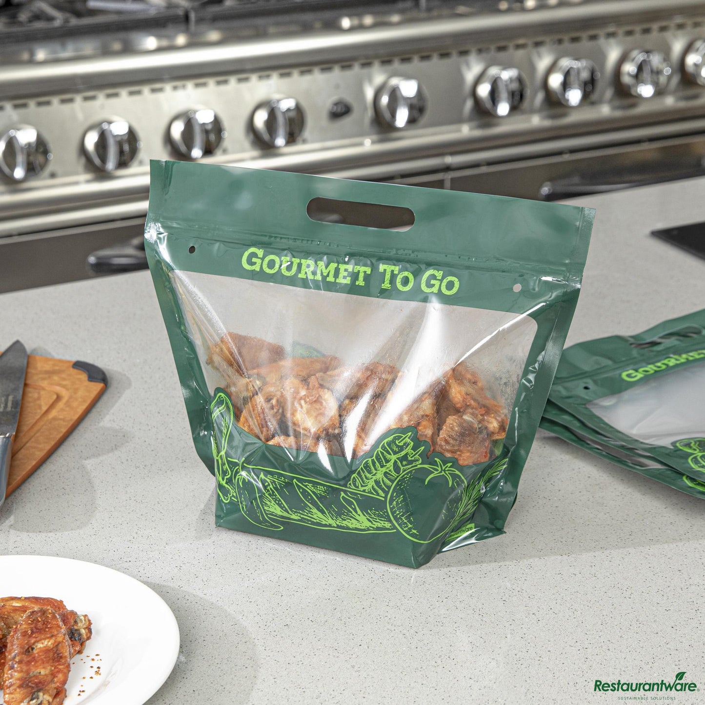 Wholesale Restaurantware Bag Tek Green Plastic Rotisserie Chicken / Hot Food Bag - Hot & Fresh - 12 3/4 X 5 3/4 X 10 1/4- Bulk