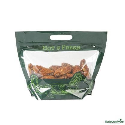 Wholesale Restaurantware Bag Tek Green Plastic Rotisserie Chicken / Hot Food Bag - Hot & Fresh - 12 3/4 X 5 3/4 X 10 1/4- Bulk