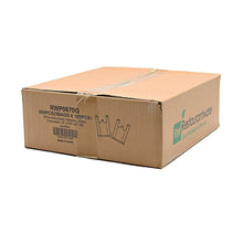 Wholesale Restaurantware Basic Nature Green Plastic T-Shirt Bag - 1/6 Size, Compostable - 12" X 6 1/2" X 22"- Bulk