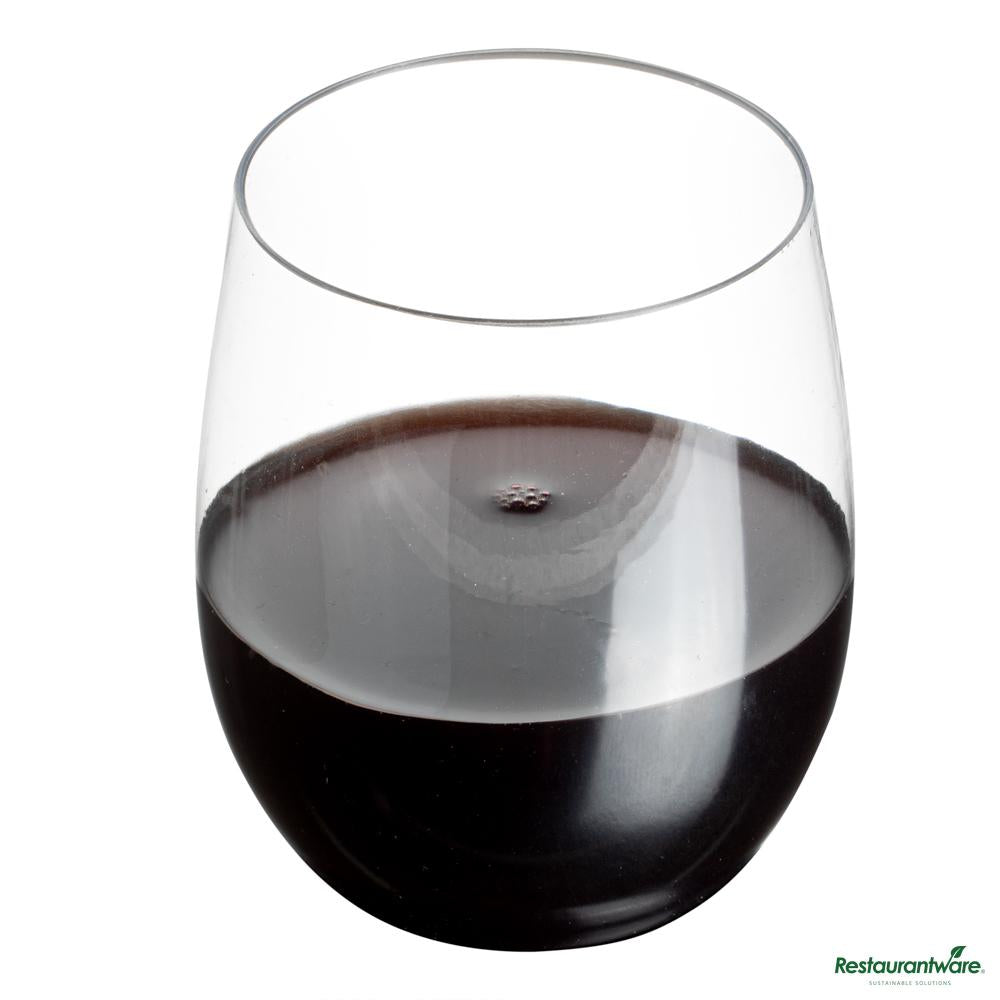Wholesale Restaurantware 12 Oz Clear Plastic Stemless Wine Glass - 3.2"×3.2"×3.5"- Bulk