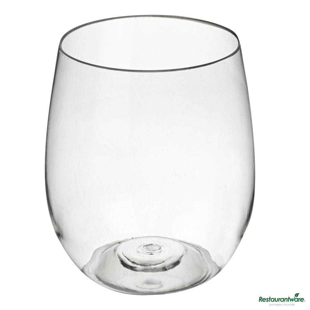 Wholesale Restaurantware 12 Oz Clear Plastic Stemless Wine Glass - 3.2"×3.2"×3.5"- Bulk