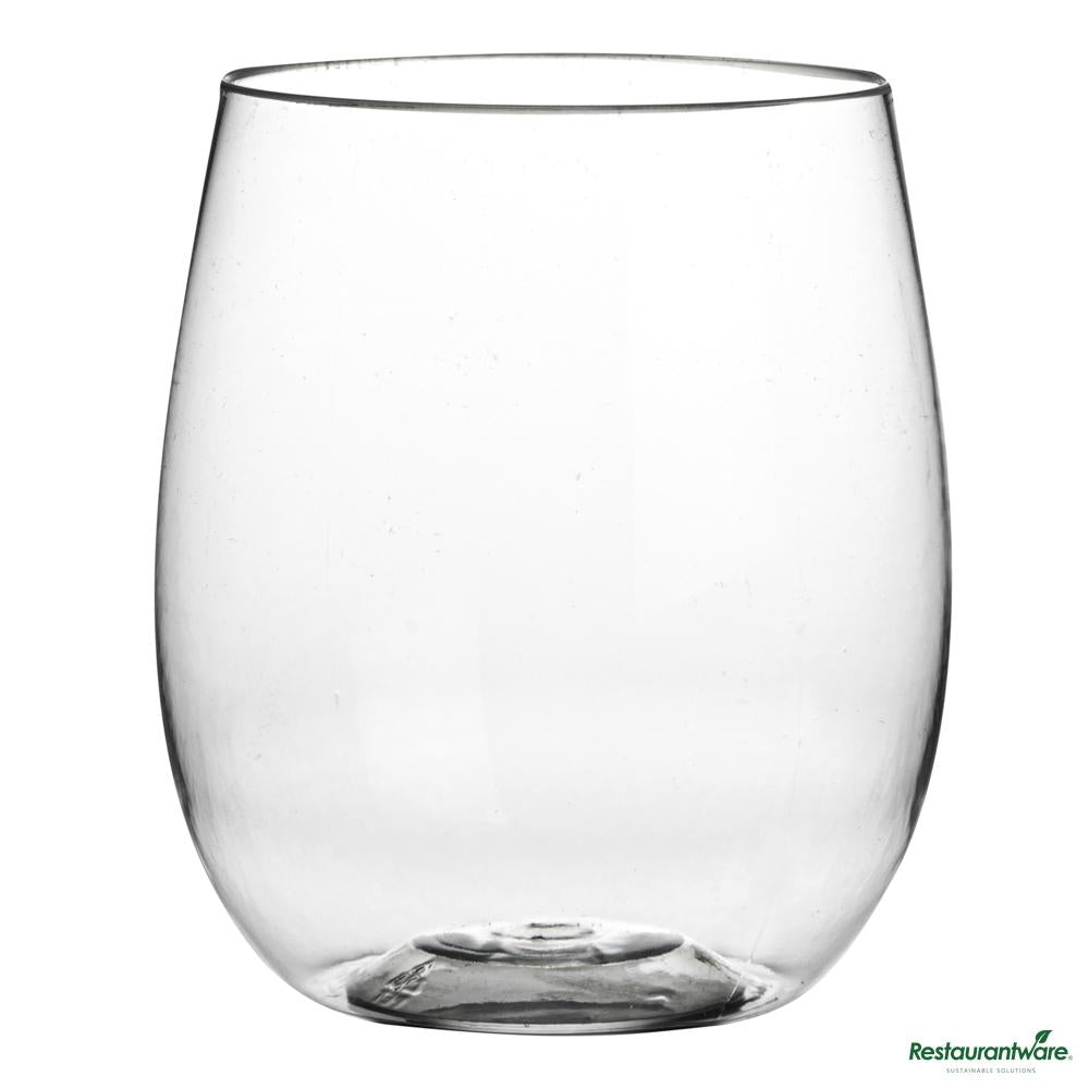 Wholesale Restaurantware 12 Oz Clear Plastic Stemless Wine Glass - 3.2"×3.2"×3.5"- Bulk