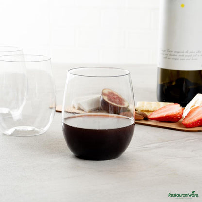 Wholesale Restaurantware 12 Oz Clear Plastic Stemless Wine Glass - 3.2"×3.2"×3.5"- Bulk