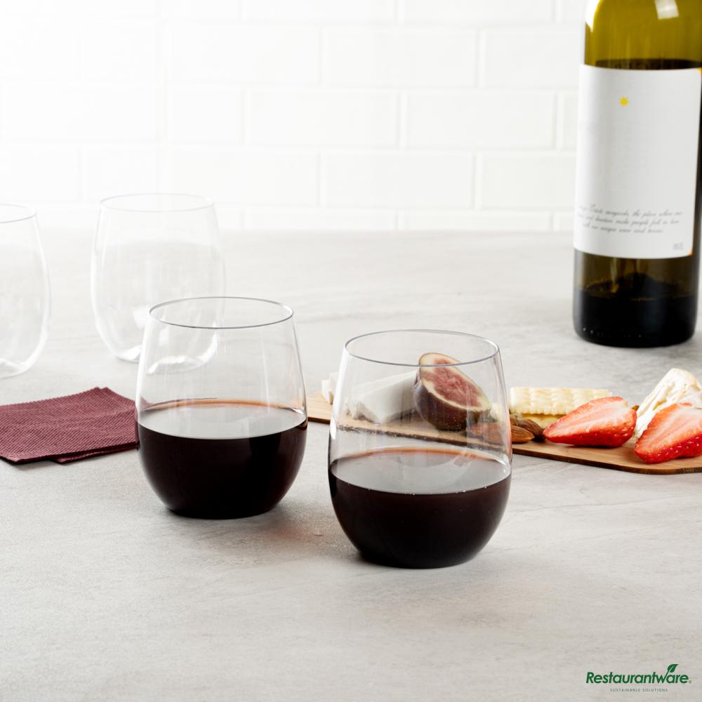 Wholesale Restaurantware 12 Oz Clear Plastic Stemless Wine Glass - 3.2"×3.2"×3.5"- Bulk